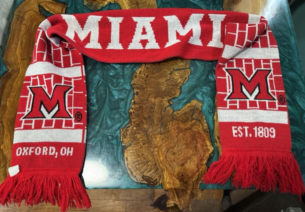 Miami RedHawks NCAA Knit Scarf Red White Double Sided Fringe College Fan